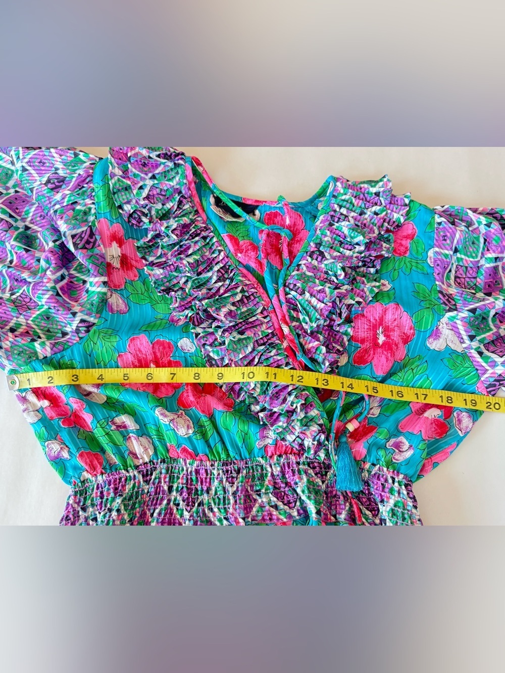Vintage 80s Diane Freis Floral Pleated Maxi Dress Balloon Sleeve Boho Dress - Picture 10 of 13